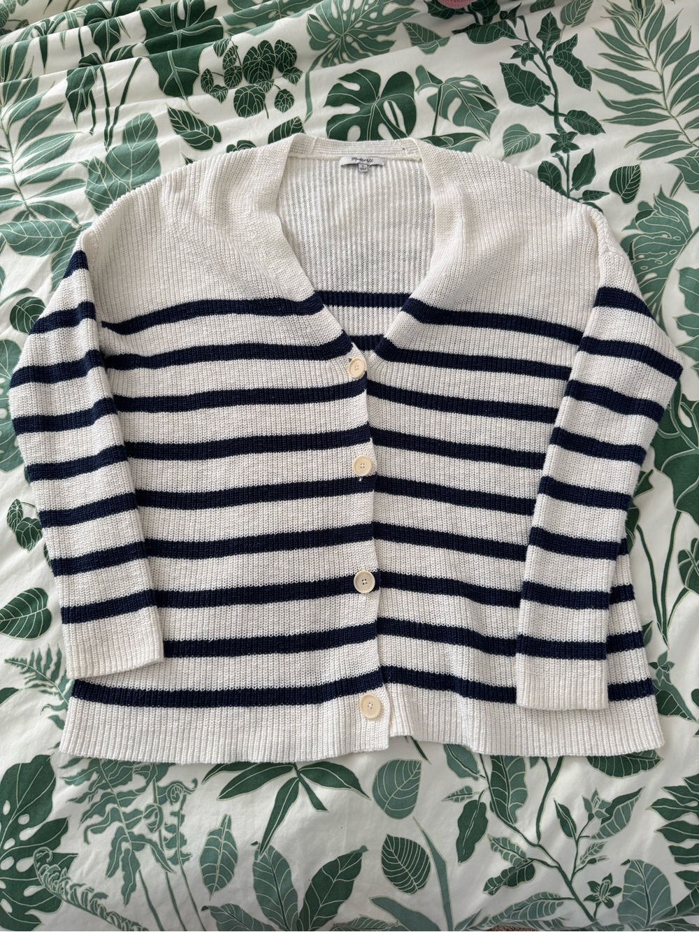 Madewell Navy and White Striped Button-Front Cardigan